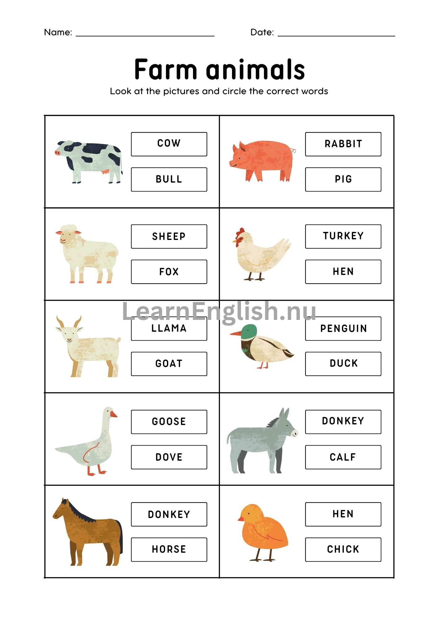 حيوانات المزرعة بالانجليزي بالصور والصوت